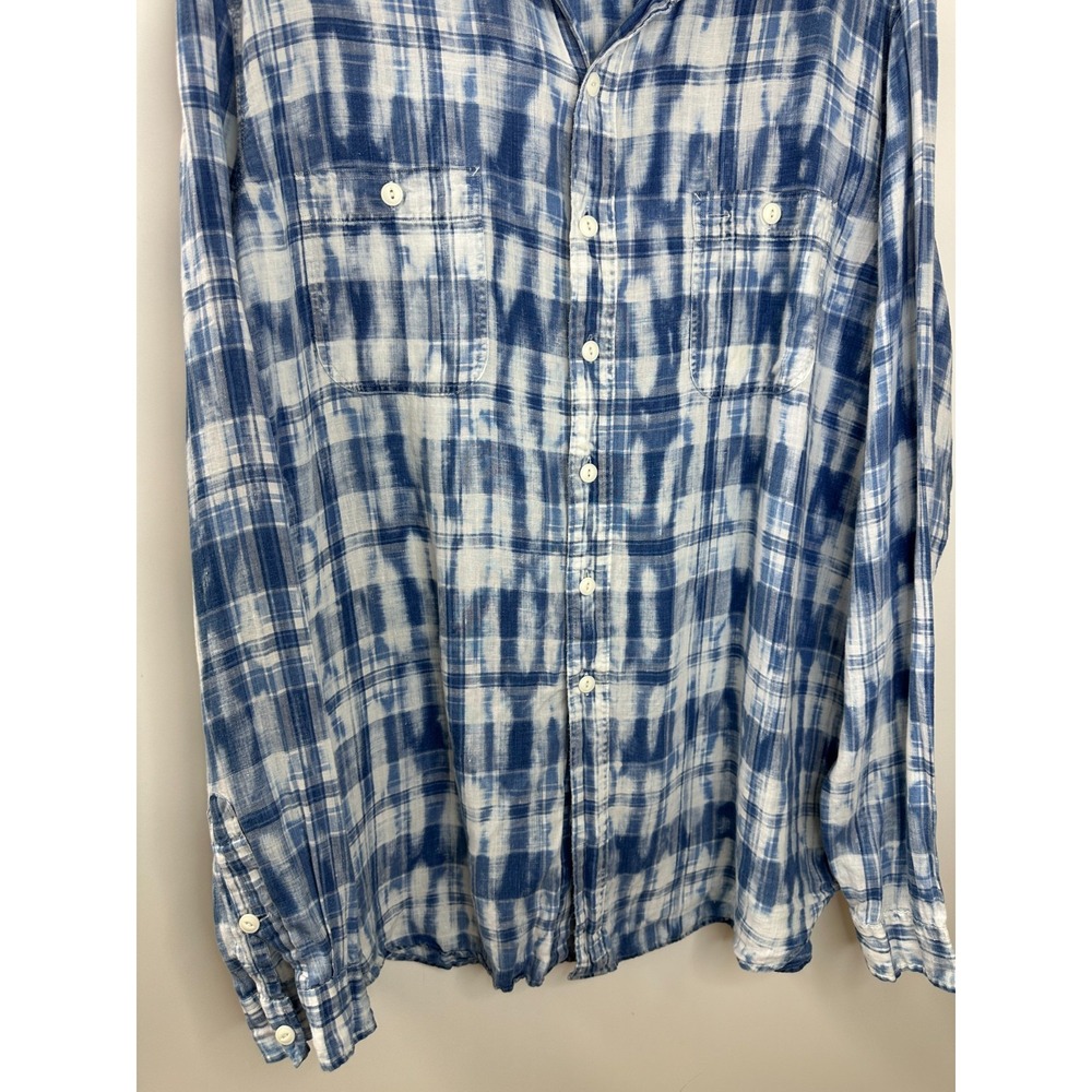 Polo Ralph Lauren 100% Linen Mens Blue White Tie Dye Plaid Button Down Shirt XXL - Picture 6 of 15